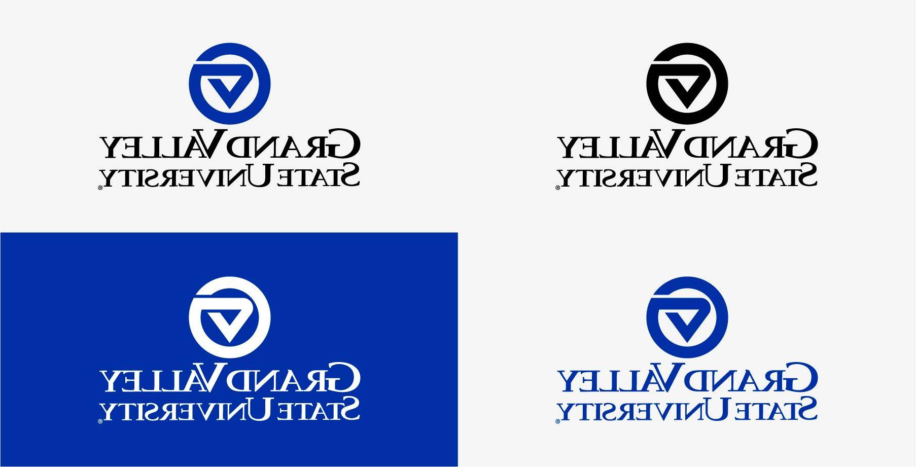 4 博天堂官方 logos: one 黑色的, one 蓝色的, one 黑色的 和 蓝色的, one 白色.